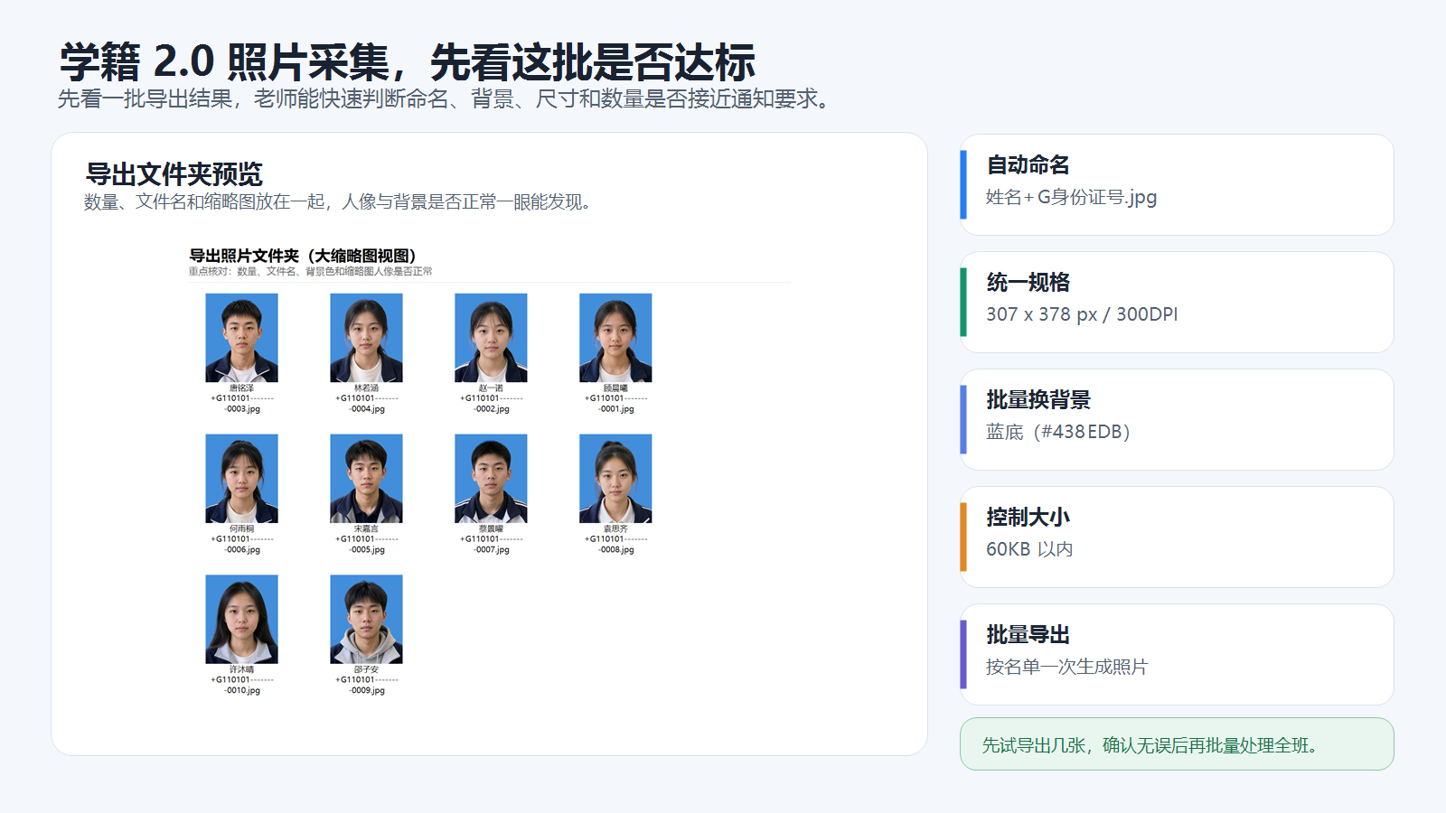 批量处理后的学籍照片效果预览