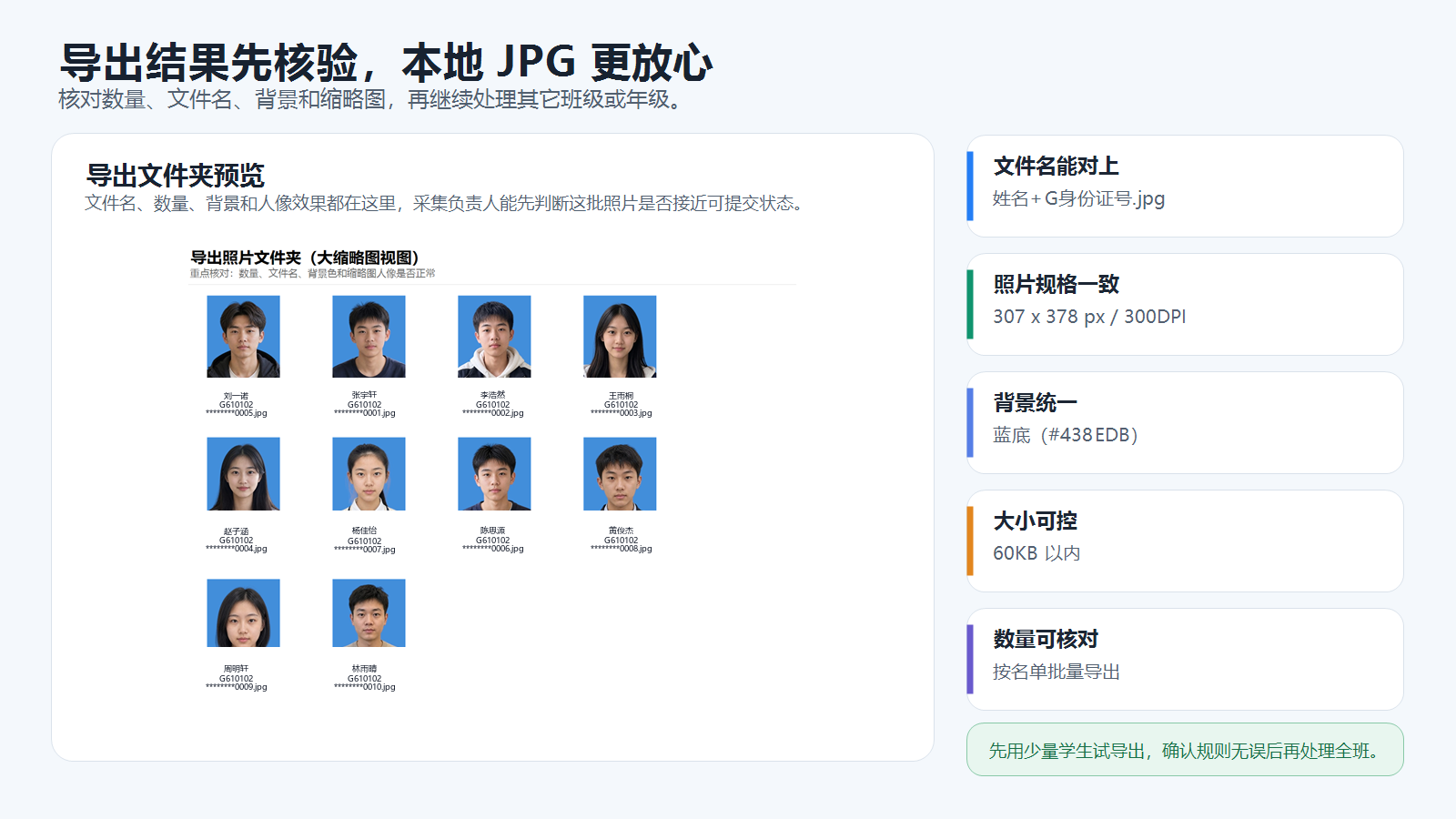 甘肃学籍照导出结果:10张蓝底JPG可核对