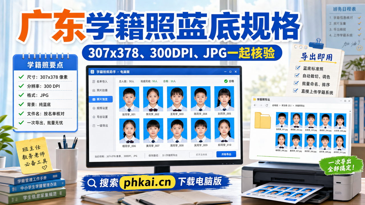 广东省中小学多校区学籍照来源混杂怎么统一?学籍拍照助手电脑版AI裁切命名导出核验