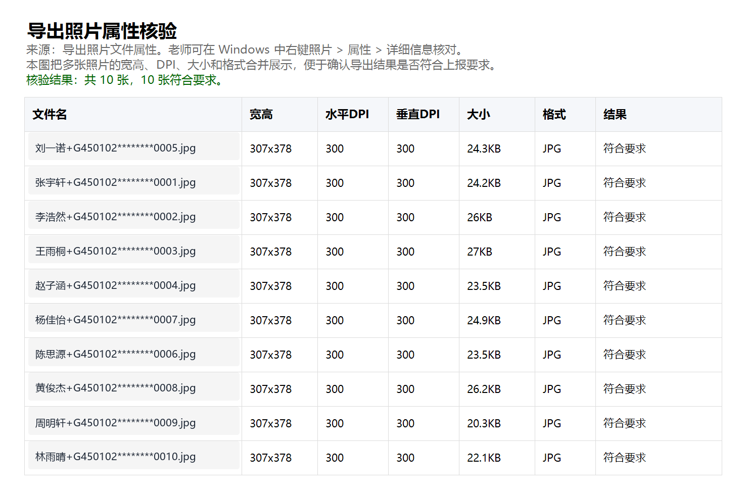 导出照片属性核验证据