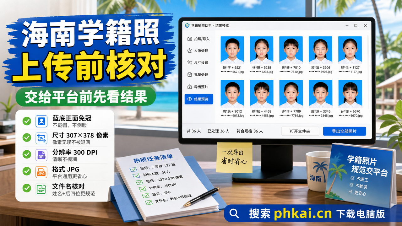 海南省中小学一人用电脑端采集学籍照?学籍拍照助手电脑版按名单自动命名核验