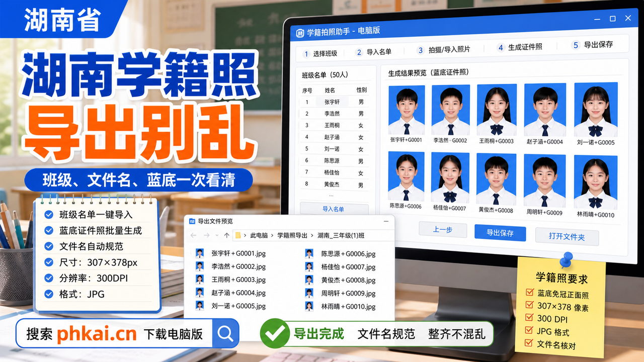 湖南省中小学多班学籍照漏拍怎么补齐?学籍拍照助手电脑版采集裁切导出核验