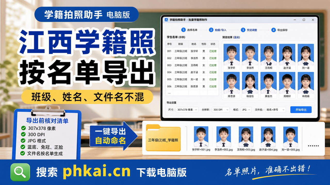 江西省中小学设备少怎么完成学籍照采集?学籍拍照助手电脑版AI裁切换底导出核验