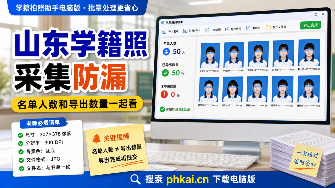 山东省中小学年级集中拍学籍照怎么防漏交?学籍拍照助手电脑版名单采集换底核验