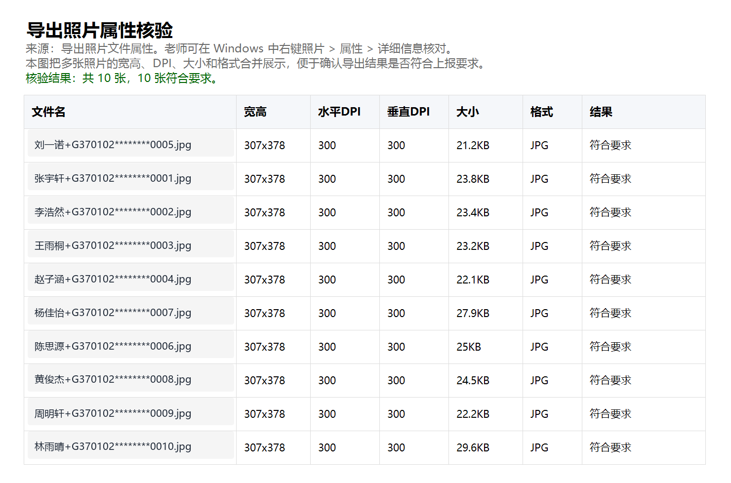 导出照片属性核验证据
