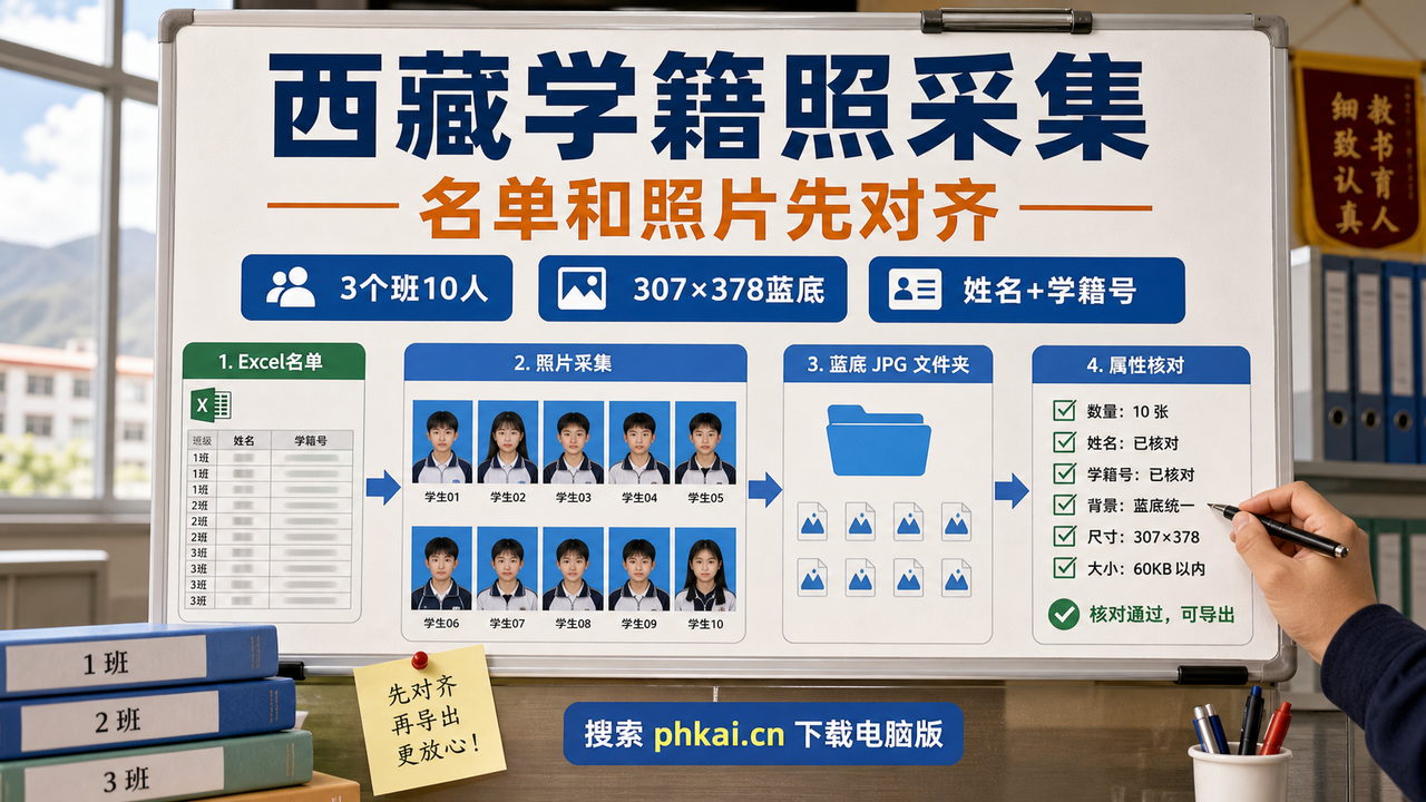 西藏自治区中小学少量补采学籍照怕漏人?学籍拍照助手电脑版导入名单AI裁切导出