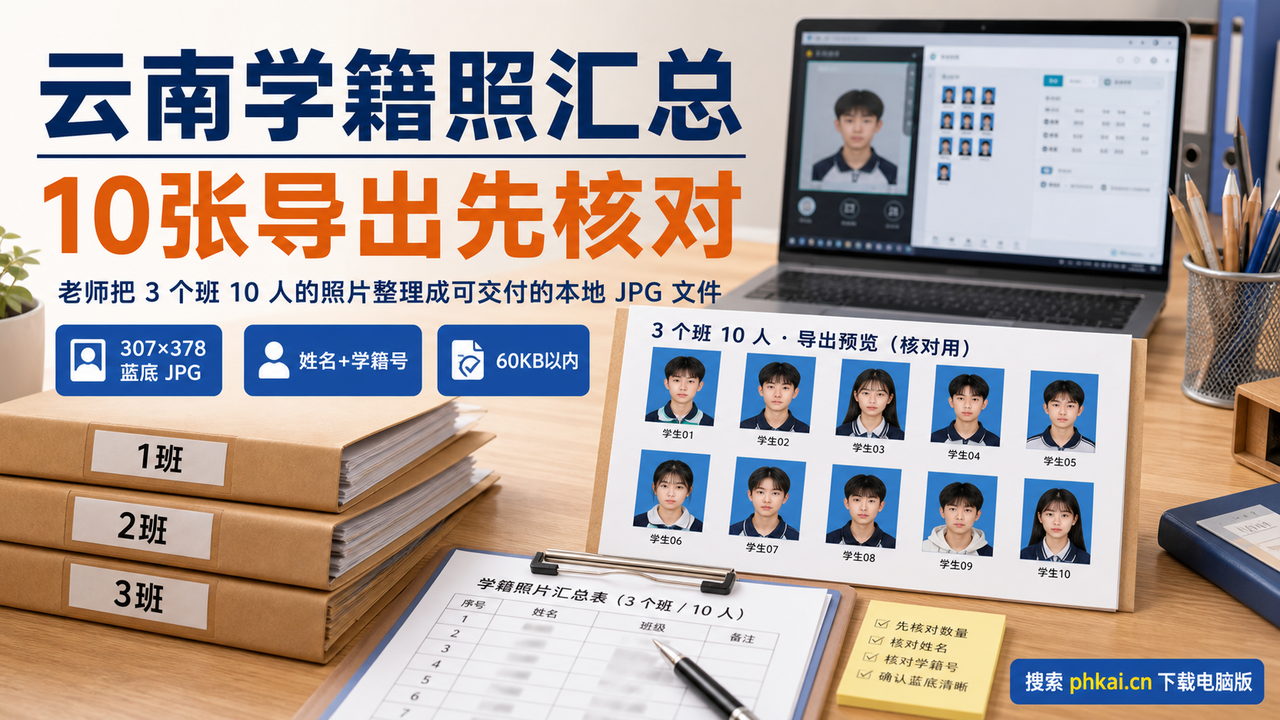 云南省中小学旧照补录学籍照怎么办?学籍拍照助手电脑版AI裁切自动命名导出